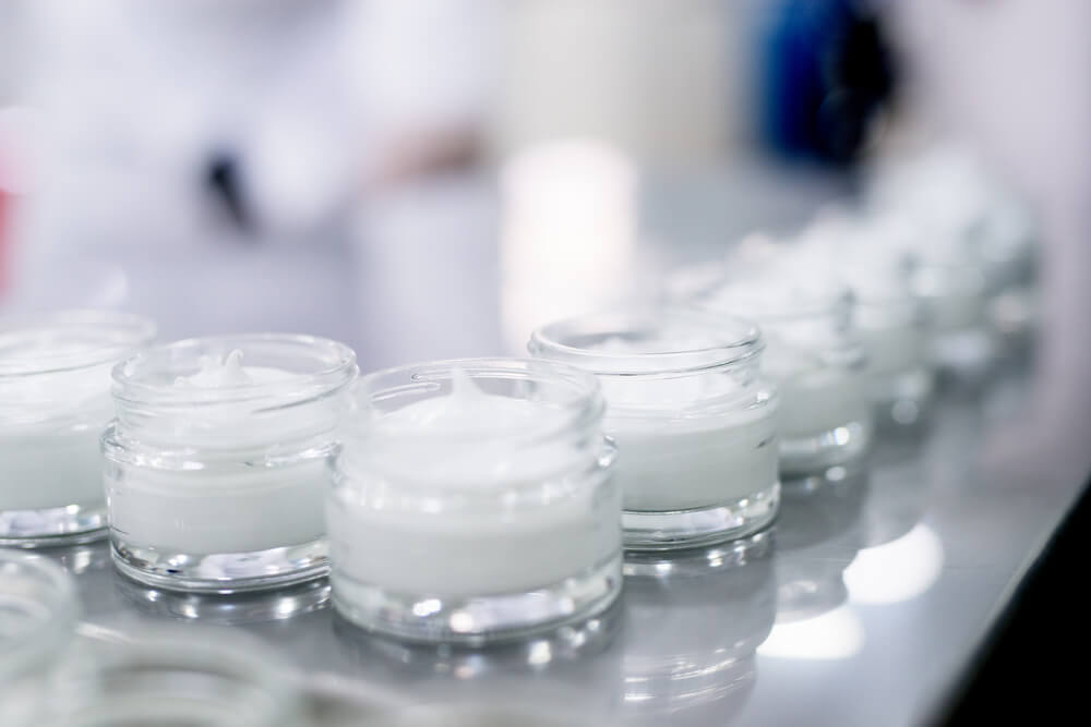 Skincare products in factory