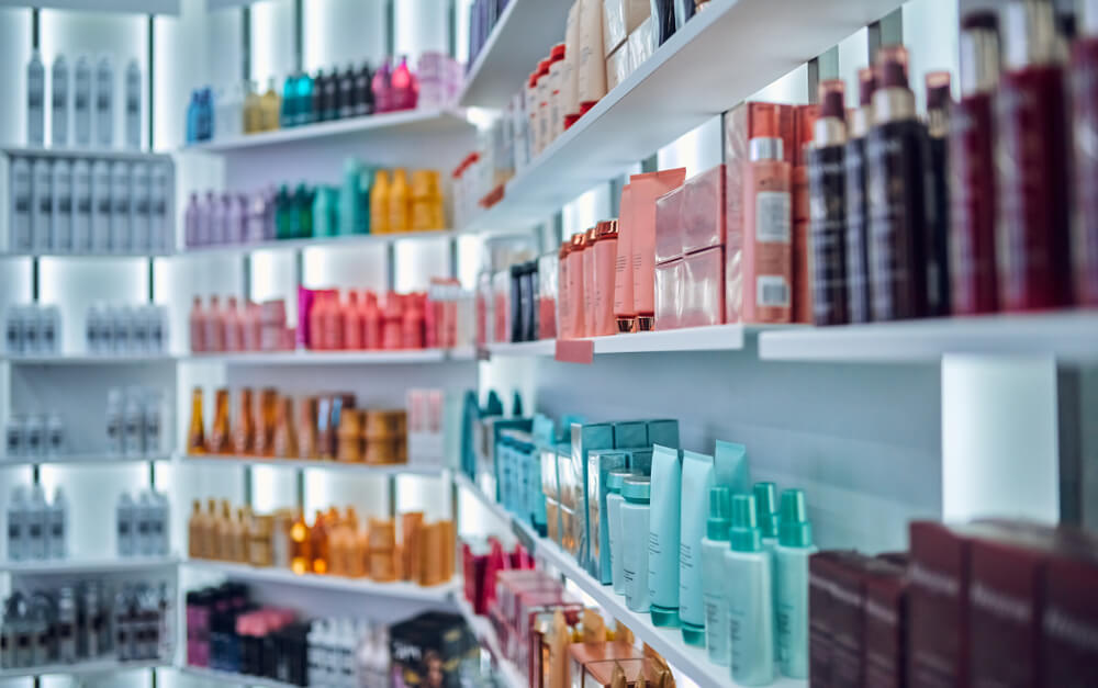 Hair products on shop shelf