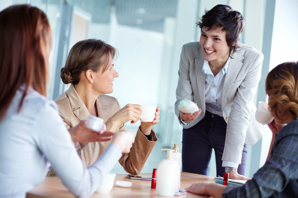 Women having meeting about products