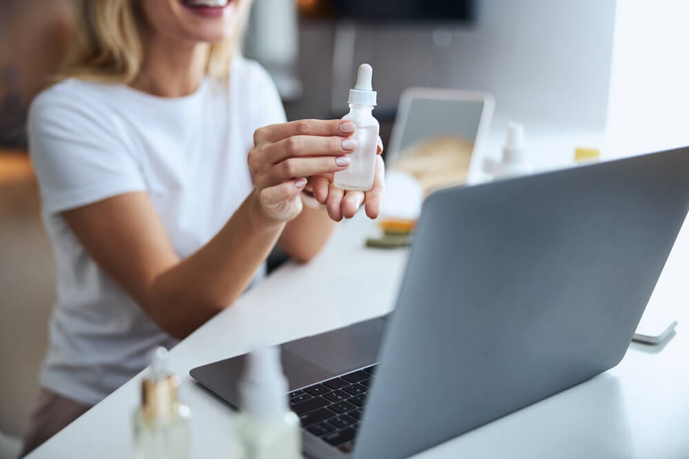 Woman looking at private label product