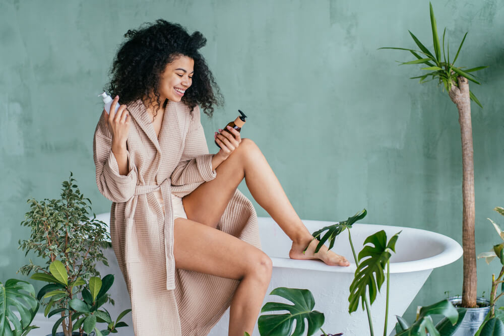 woman sitting on bath