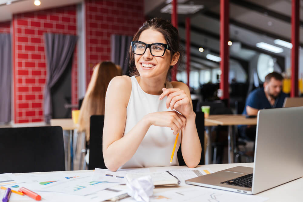 woman smiling working