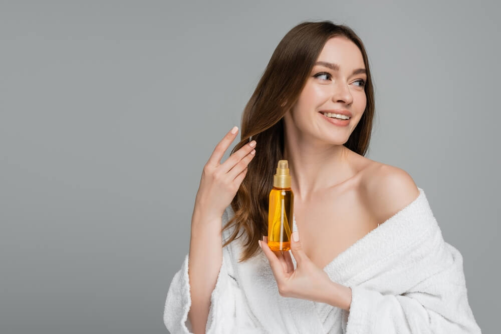 woman holding product