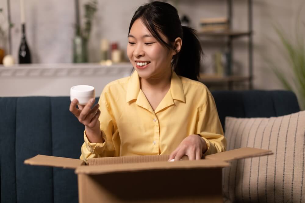 woman shipping skincare