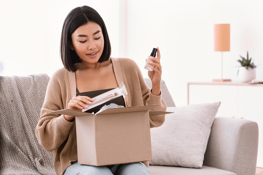 woman unboxing