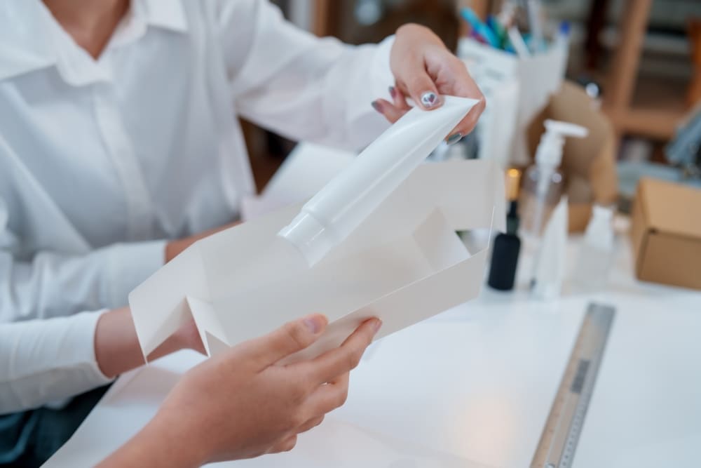 Private label products being packaged