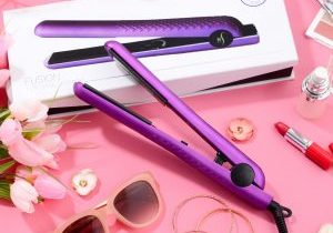 Straightener with box and hair tools labels