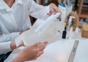 Private label products being packaged